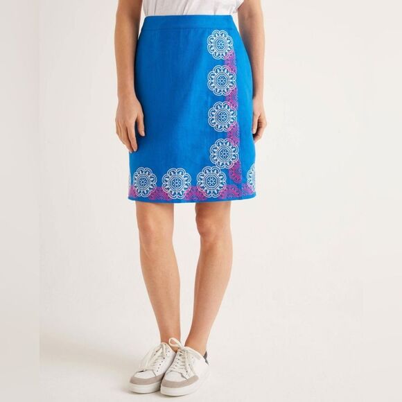 Boden Anville Linen Blend Embroidered Wrap Skirt in Bold Blue Size 10 - Picture 1 of 10